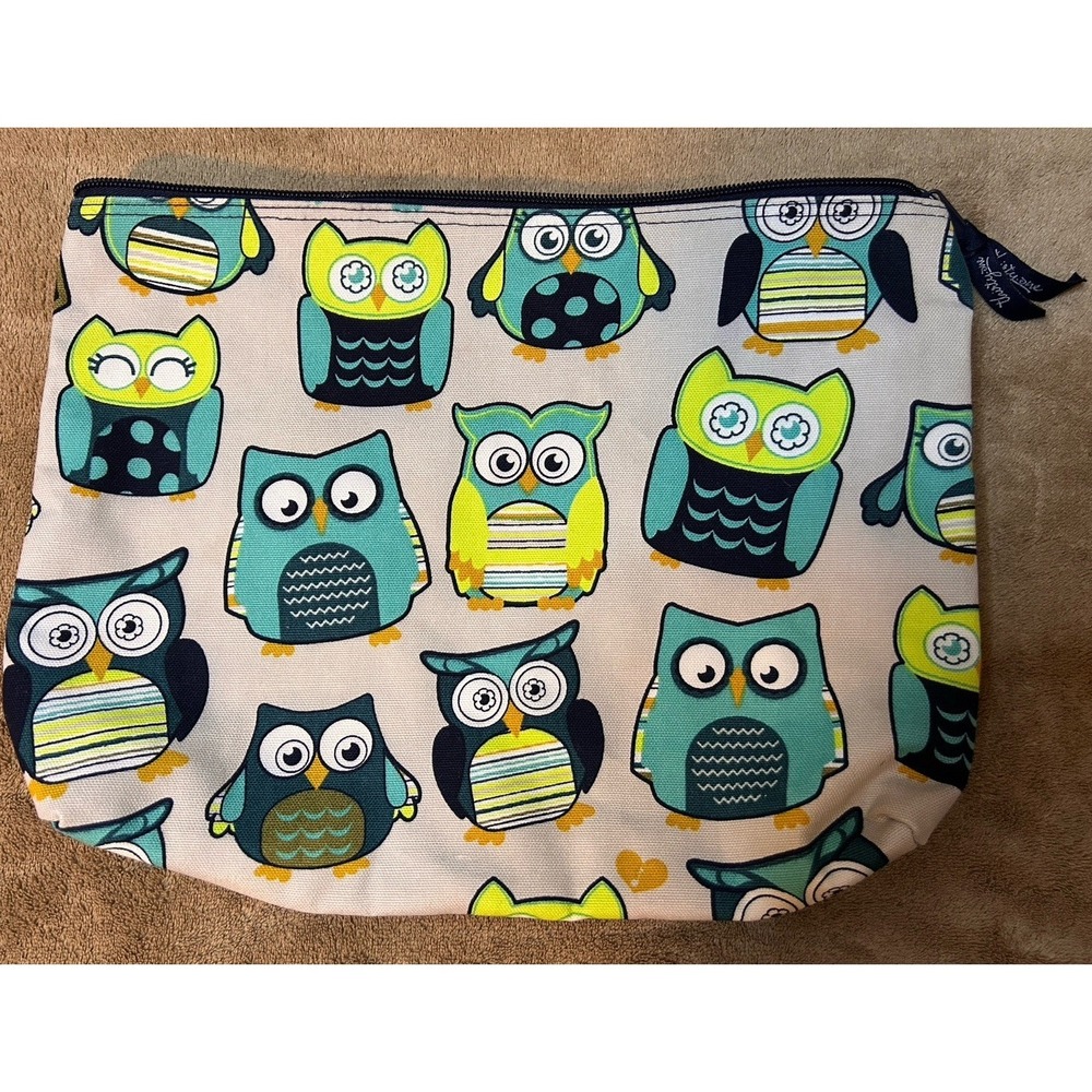 Thirty One Oversized Zipper Pouch 12" Owl Makeup Bag Travel Bag Art Supplies